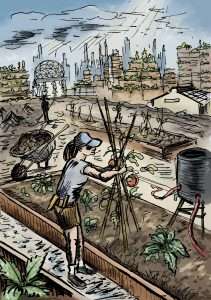 Gardener on green roof (NY2044)