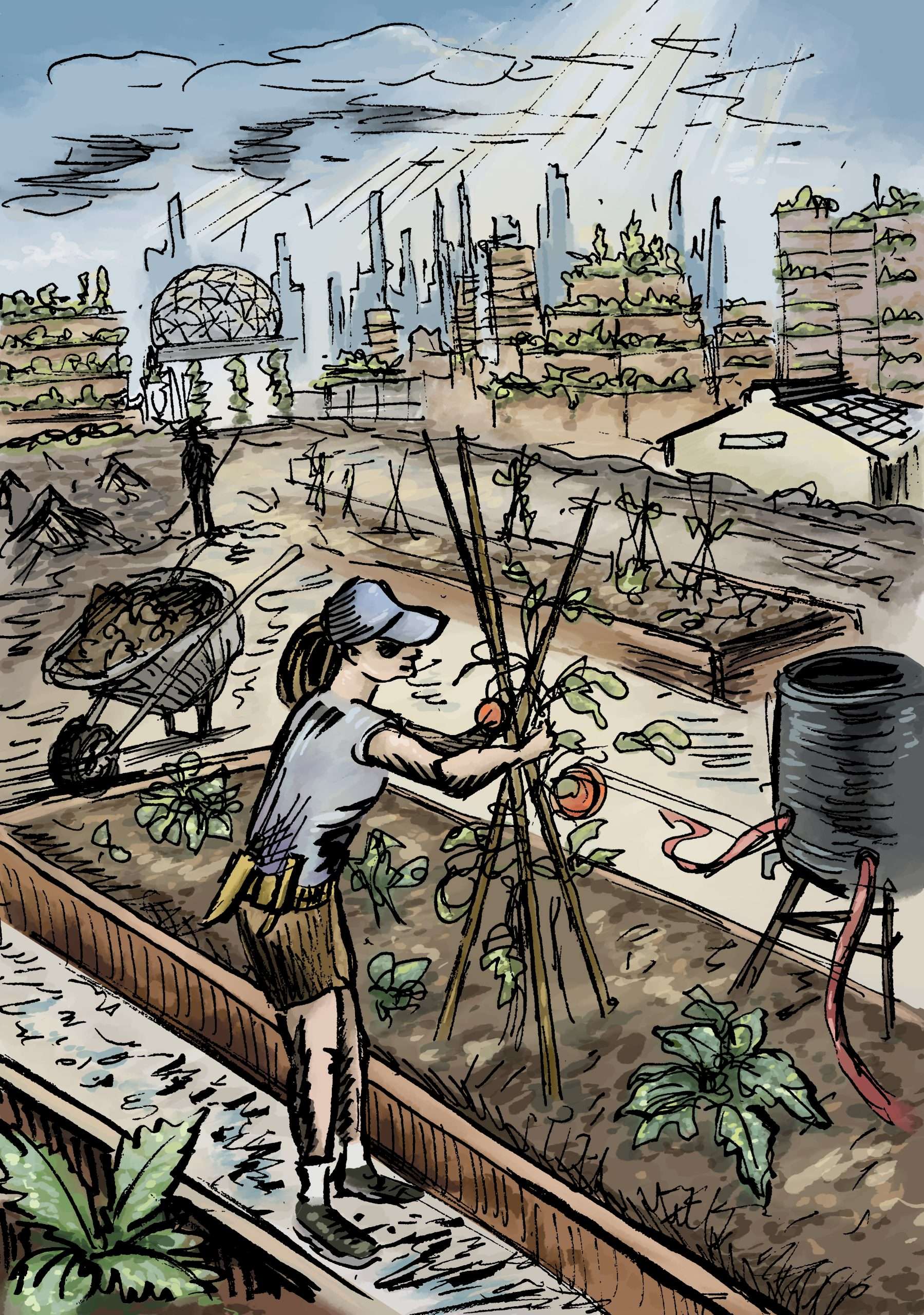 Gardener on green roof (NY2044)